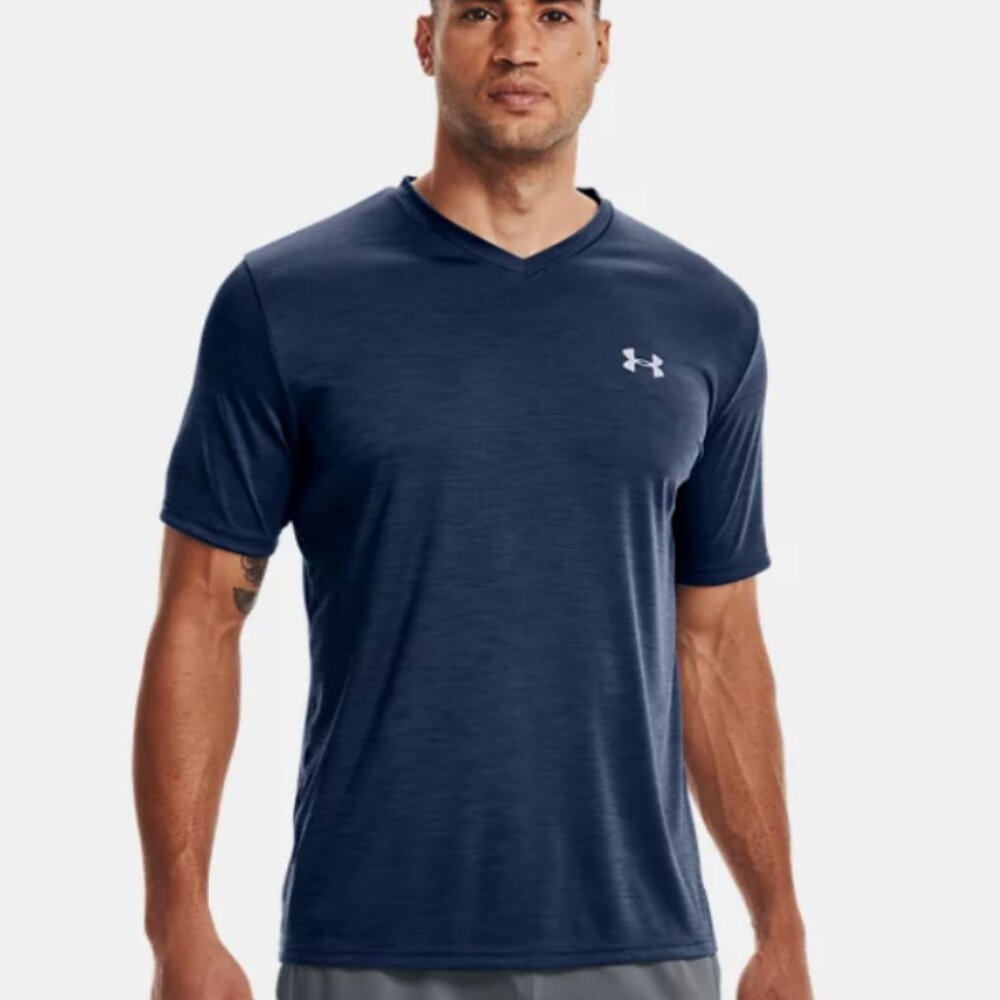 NWT Under Armour Men's Academy Blue UA Tech V-Neck Short Sleeve T-Shirt SZ SMALL